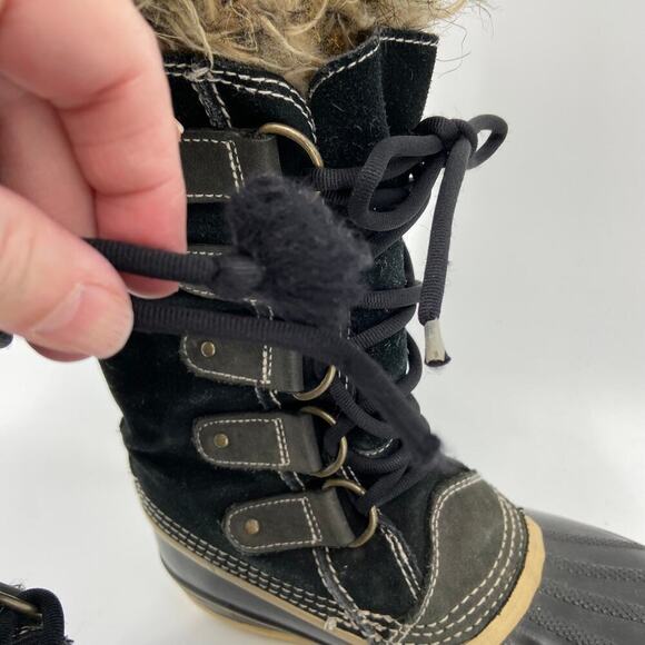 Sorel Joan of Arctic Snow Boots Leather Rubber Faux Fur Waterproof Black Size 7 - Picture 5 of 13